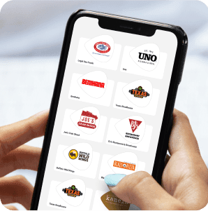 Phone screen with a list of merchants to choose from